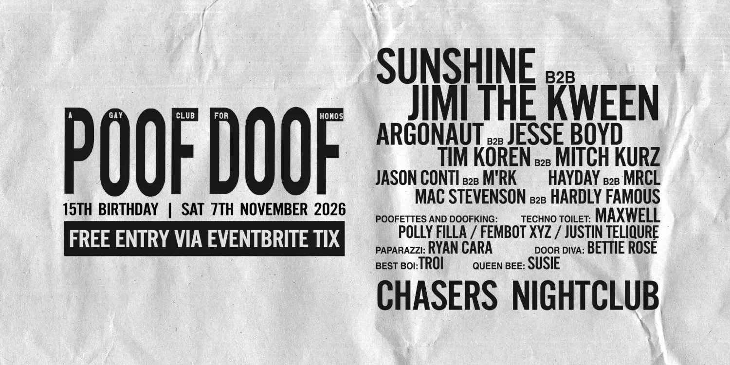 POOF DOOF 15th Birthday - Sat 7th November (Free Event)
